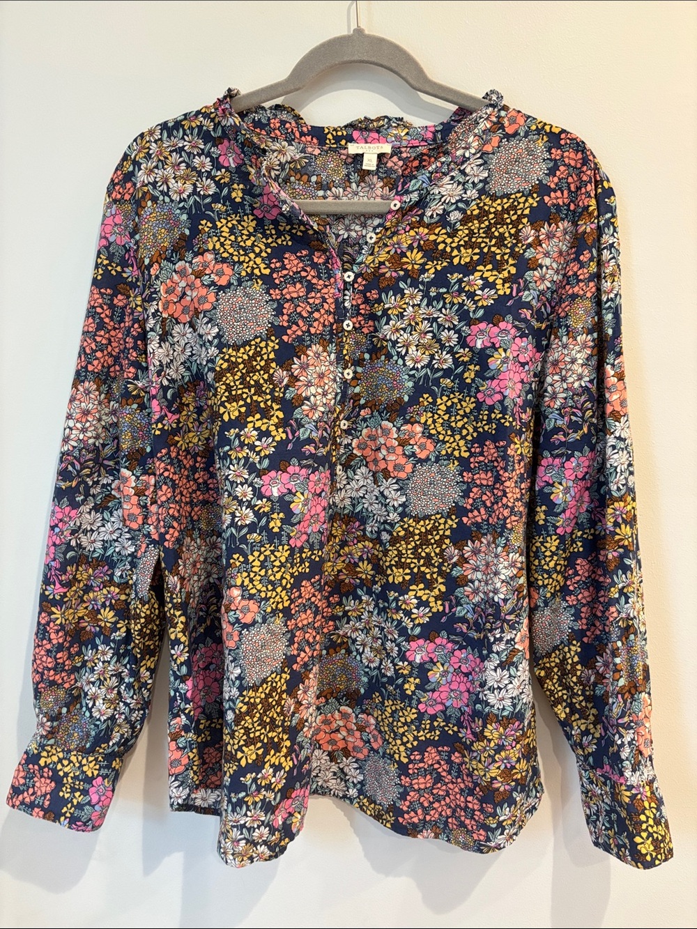 Talbots Ruffle Band Collar 100% Cotton Poplin Pullover size XL